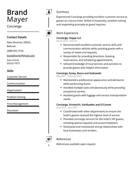 lobby concierge resume examples|Concierge Resume Example .